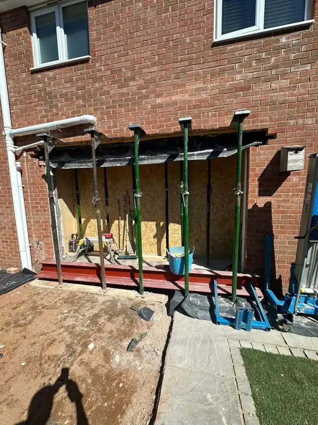 New blockwork and flat roof at the rear of the house